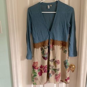 Anthropologie Knitted & Knotted teal floral cardigan, Small.